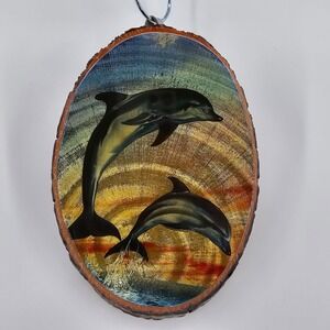 NWT Leaping Dolphin Plaque Resin On Tree Slice 5.5"x8.5" The Ozarks Made in USA